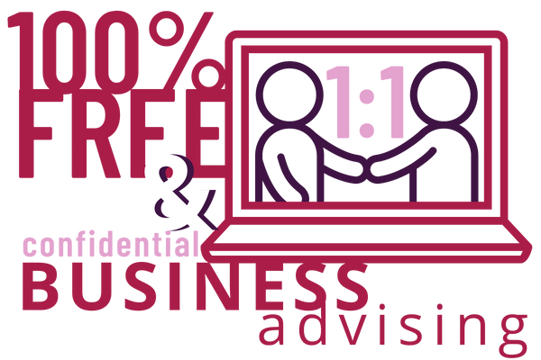 Computer icon with the text "100% Free & Confidential Business Advising."